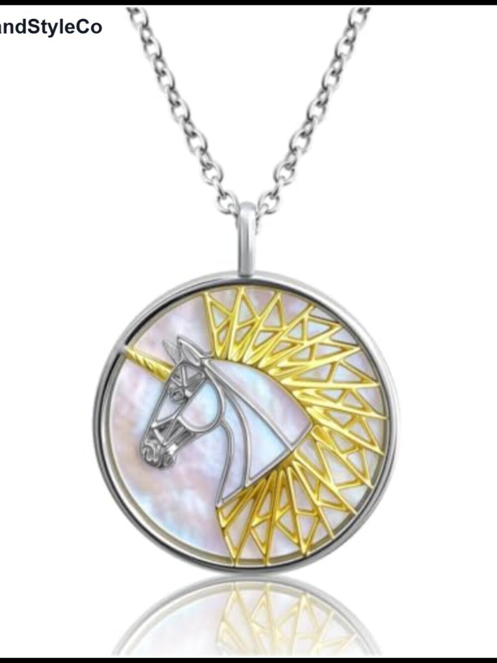 Mother of Pearl Pegasus Necklace Two-Tone 22K Gold Tone Wing Pendant